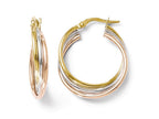 FJC Finejewelers 14 kt Tri Color Gold Polished And Textured Twisted Hoop Earrings