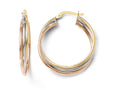 FJC Finejewelers 14 kt Tri Color Gold Polished And Textured Twisted Hoop Earrings
