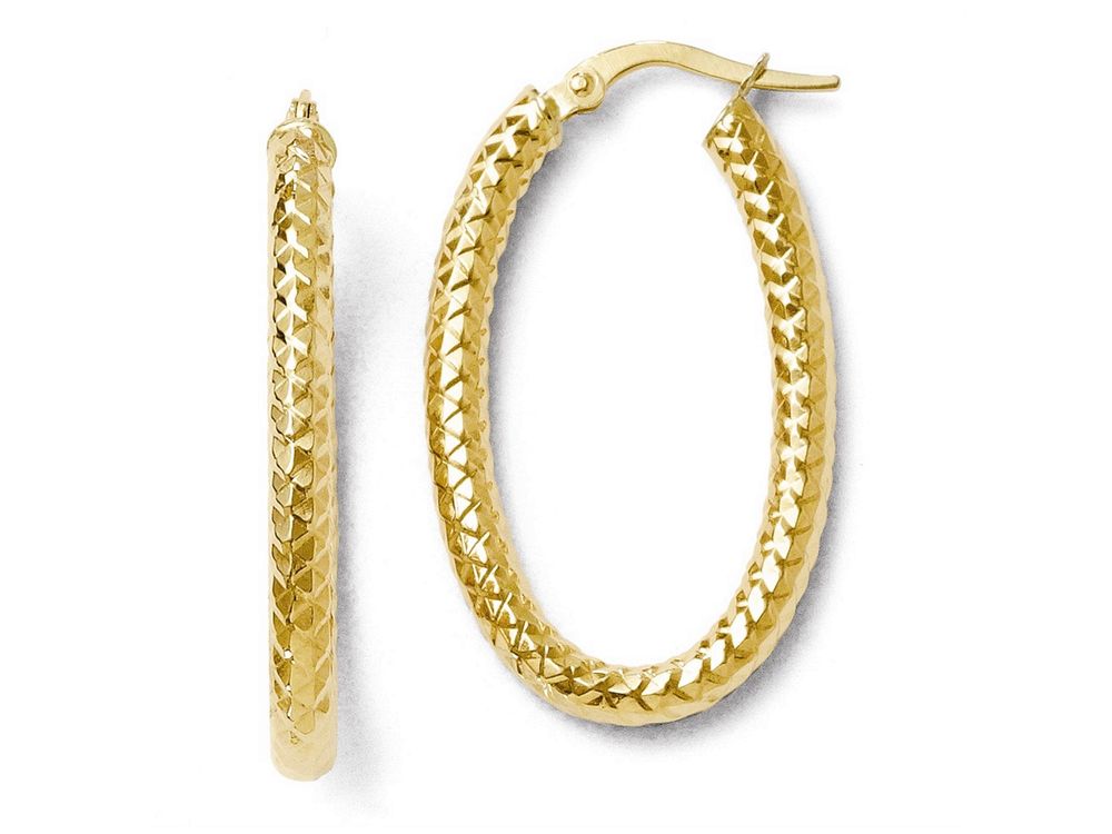 FJC Finejewelers 14k Yellow Gold Foreverlite Polished And Textured Oval Hoop Earrings