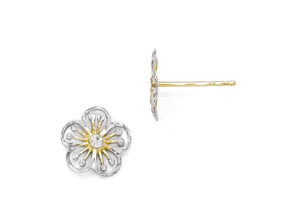 FJC Finejewelers 14 kt Two Tone Gold Rhodium Polished And Bright Cut Post Earrings