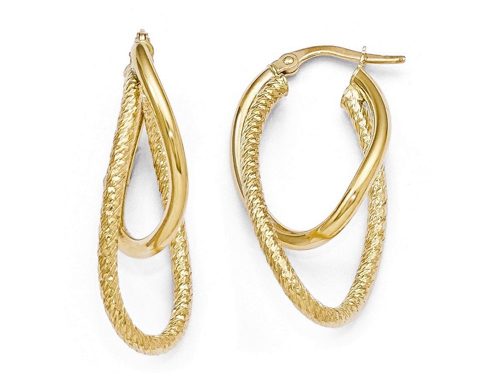 FJC Finejewelers 14k Yellow Gold Polished And Textured Hinged Hoop Earrings