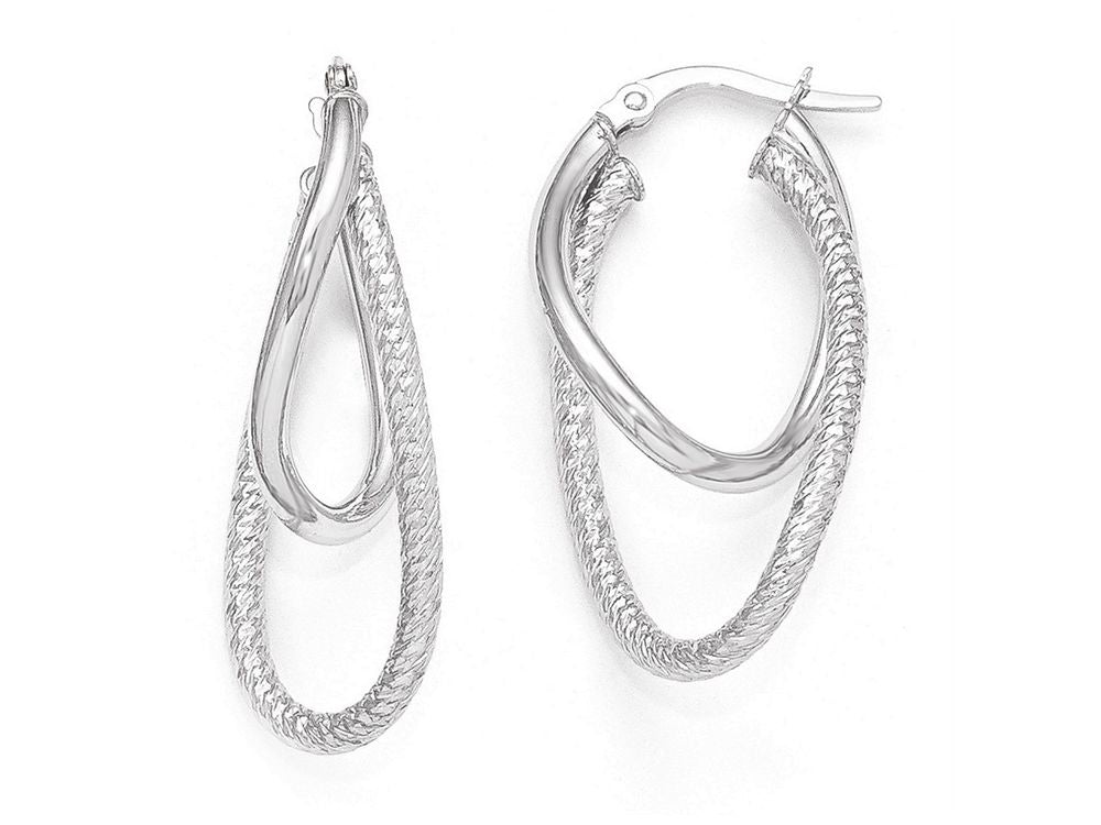 FJC Finejewelers 14k White Gold Polished And Textured Hinged Hoop Earrings