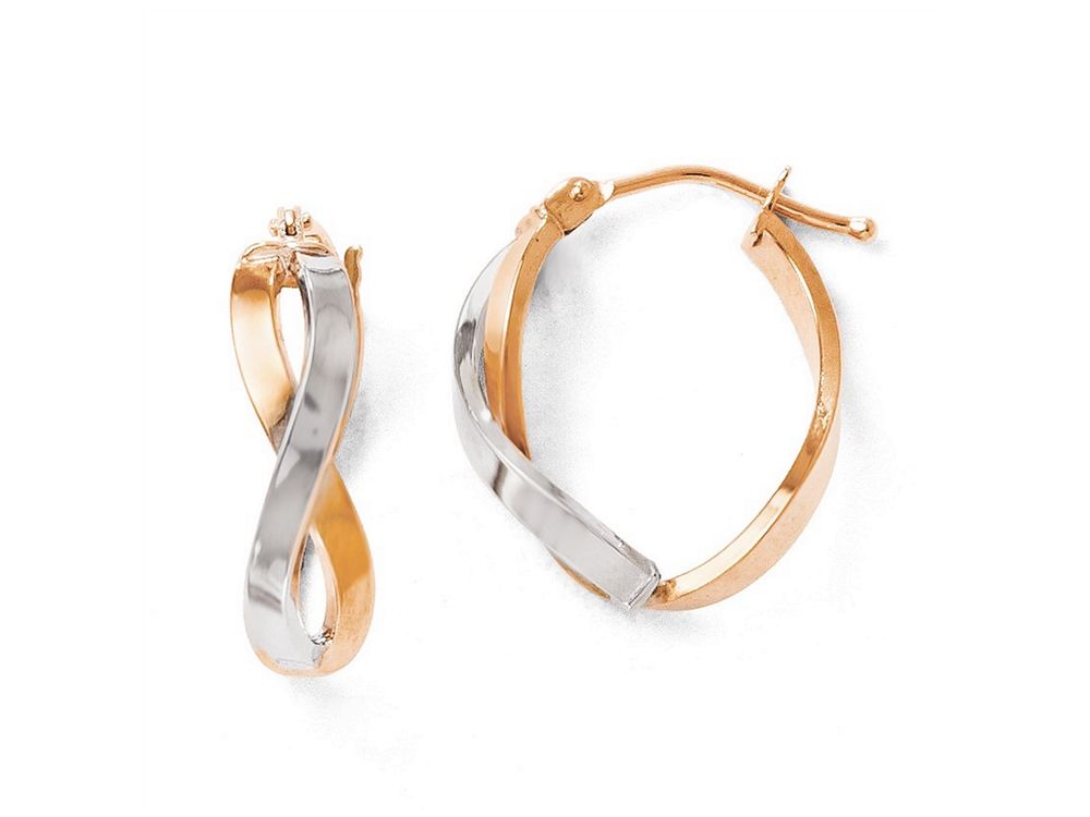 FJC Finejewelers 14k Rose Gold Two-tone Polished Hinged Hoop Earrings