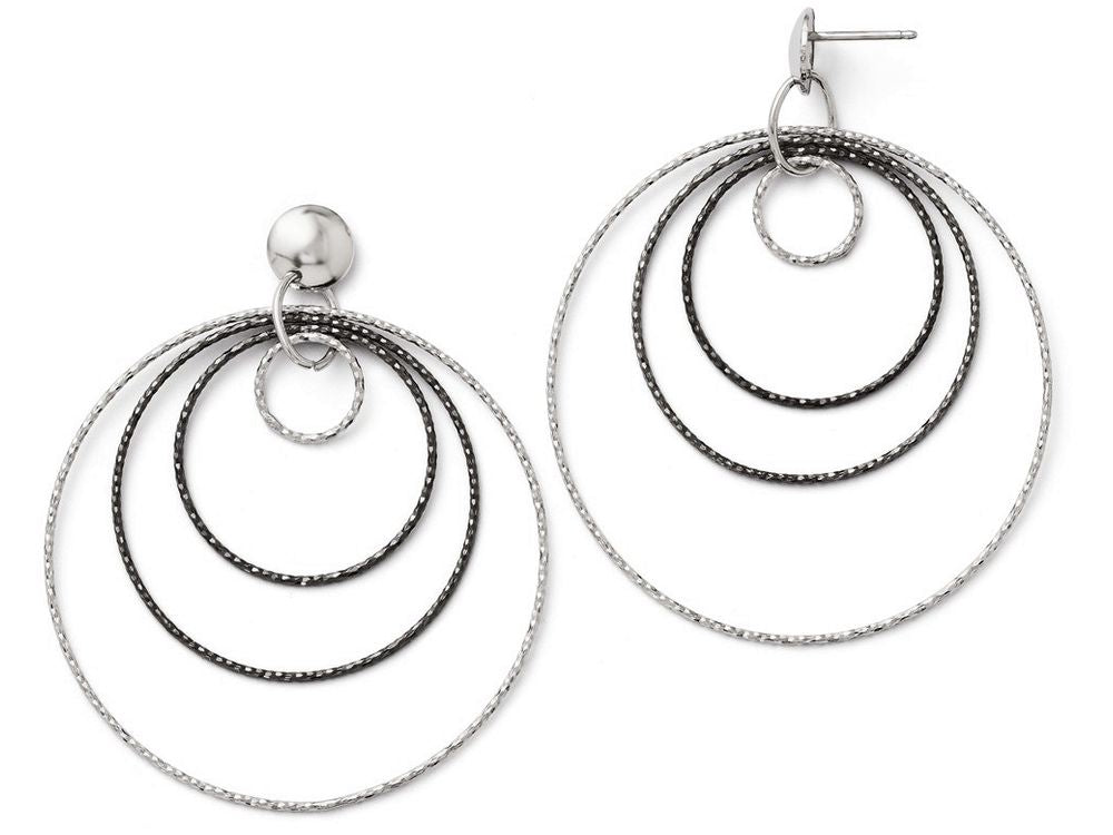 FJC Finejewelers Sterling Silver And Ruthenium Plated Bright Cut Post Hoop Earrings