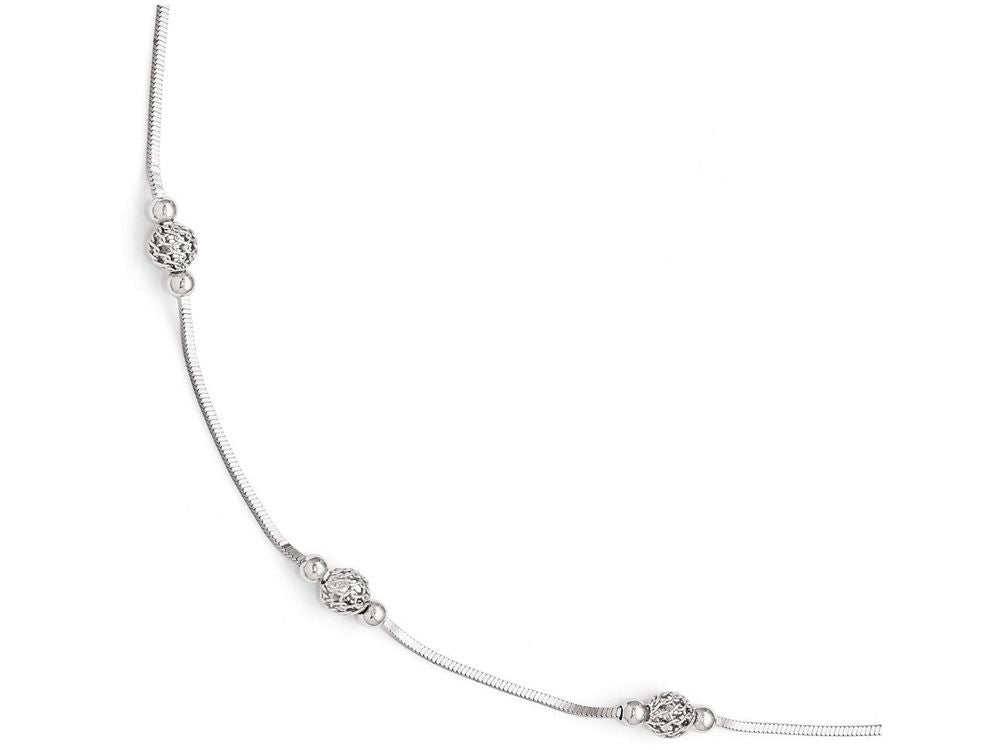 FJC Finejewelers Sterling Silver Polished and Textured Beaded Anklet W/1in Ext