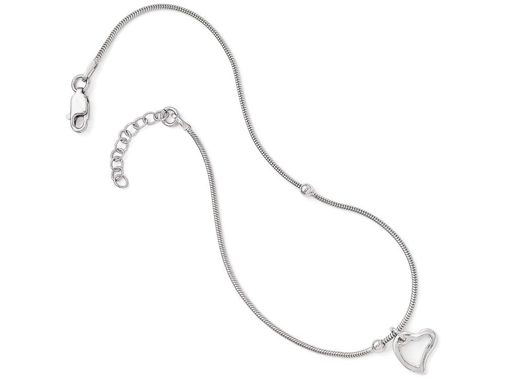 FJC Finejewelers Sterling Silver Polished Heart Anklet W/1in Ext
