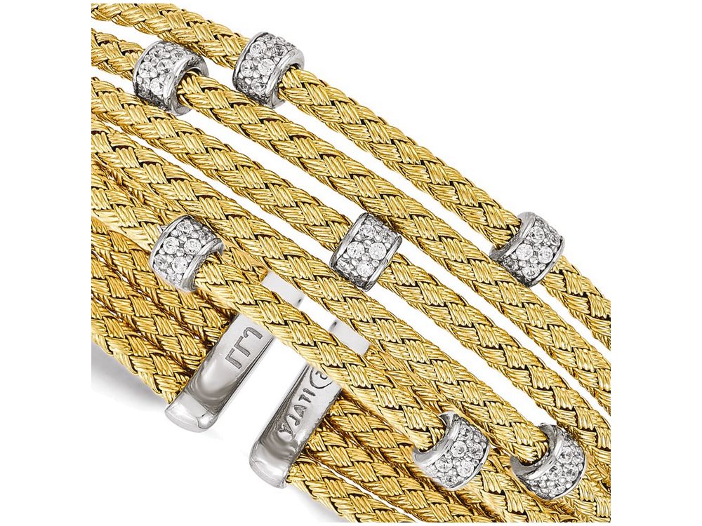 FJC Finejewelers Sterling Silver Gold-tone Cz Woven Flexible Cuff