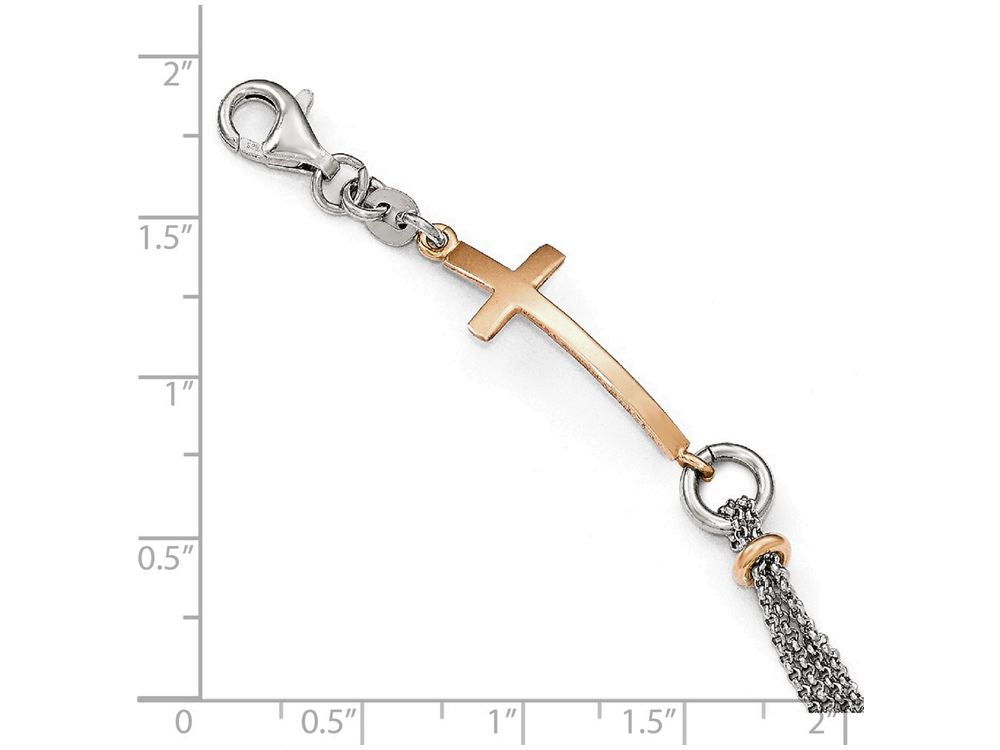 FJC Finejewelers Sterling Silver W/ Rose-tone Cross W/1.5in Ext. Bracelet