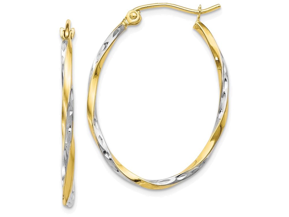 FJC Finejewelers 10k W/ Rhodium Oval Hinged Hoop Earrings
