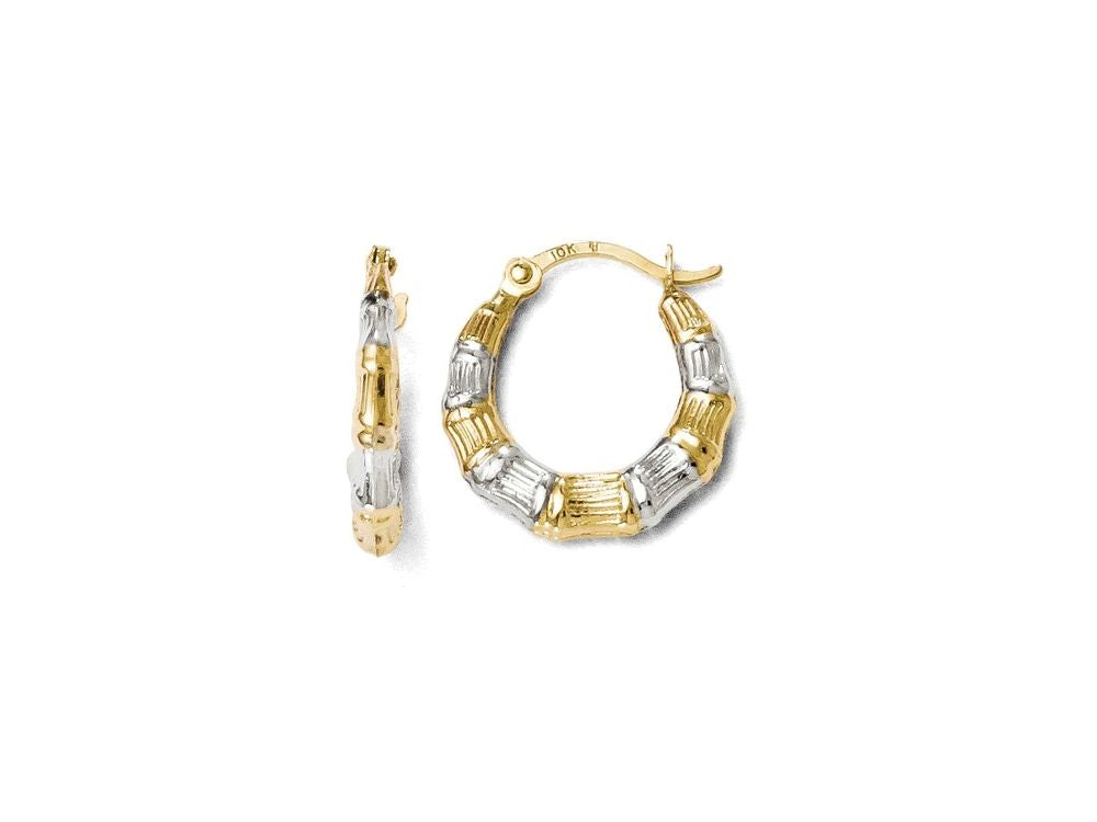 FJC Finejewelers 10k W/ Rhodium Polished And Textured Hinged Earrings