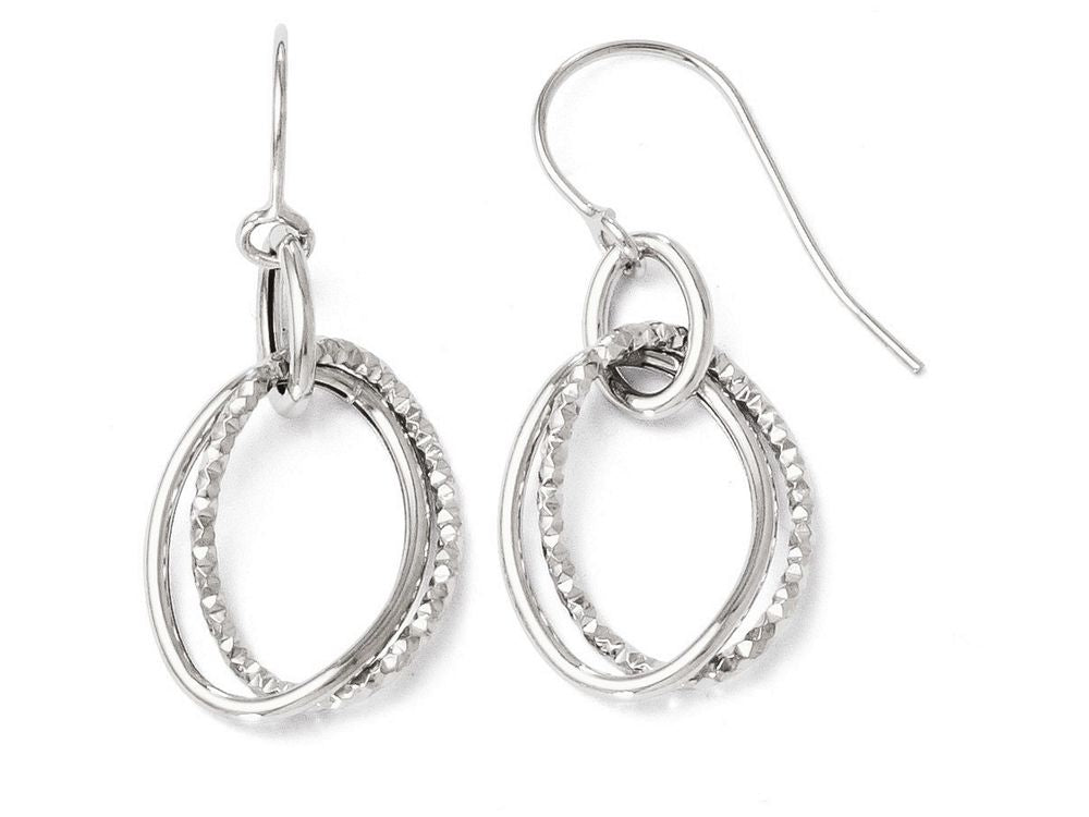 FJC Finejewelers 10k White Gold Polished and Textured Shepherd Hook Earrings