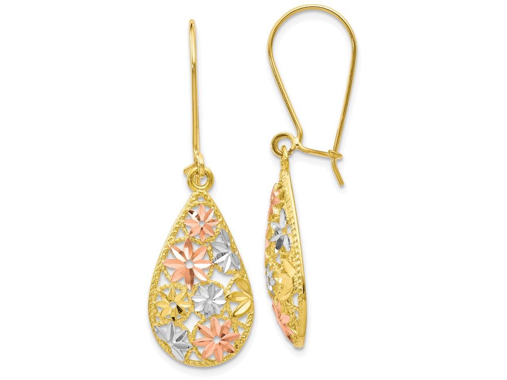 FJC Finejewelers 10k Yellow Gold with White And Rose Rhodium Bright Cut Dangle Earrings