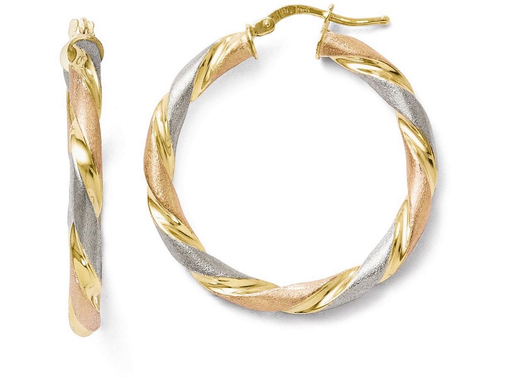 FJC Finejewelers Sterling Silver Tri-color Twisted Hinged Hoop Earrings