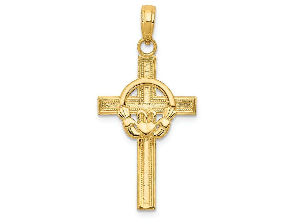 FJC Finejewelers 14k Yellow Gold Polished Claddagh Cross Charm