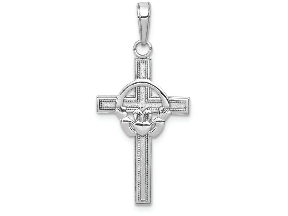 FJC Finejewelers 14k White Gold Block Cross with Claddagh Center Polish Charm