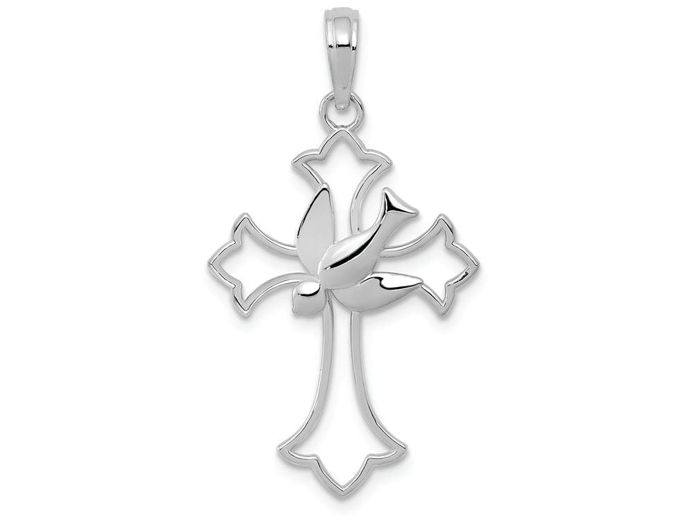 FJC Finejewelers 14k White Gold Cross with Dove Center Charm
