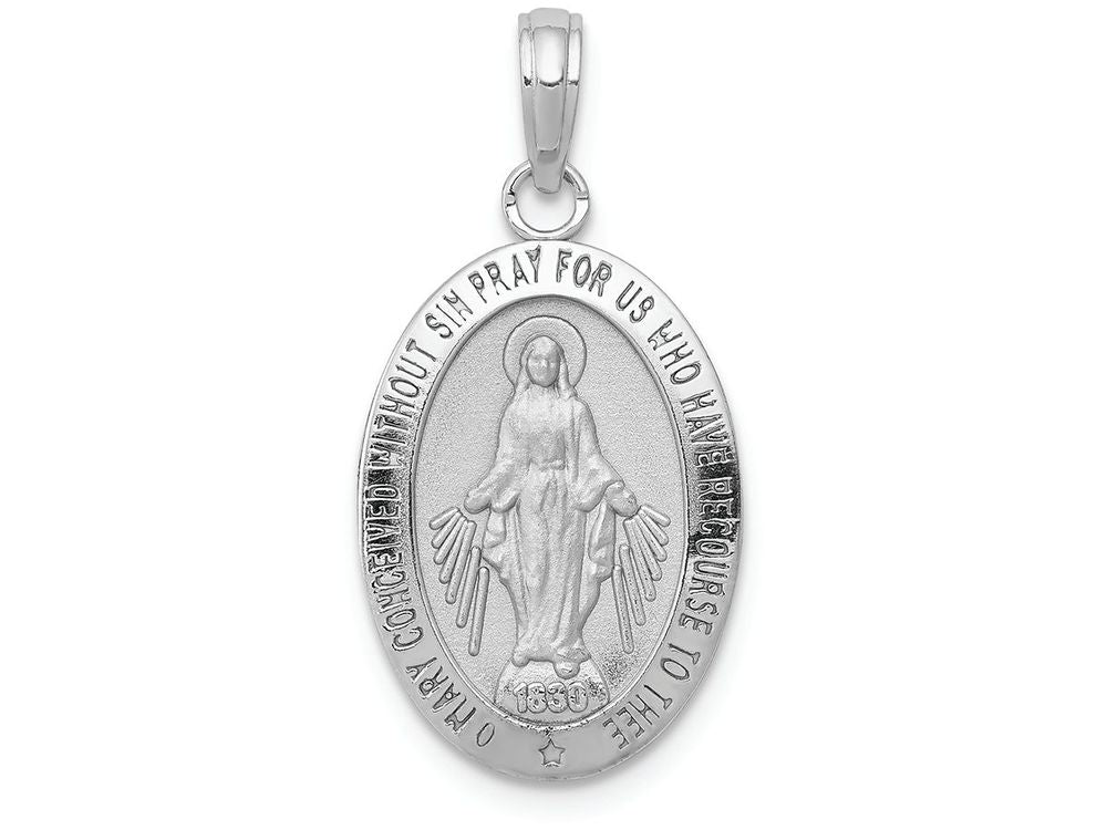 FJC Finejewelers 14k White Gold White Miraculous Medal Satin Finish - Oval Shape Charm