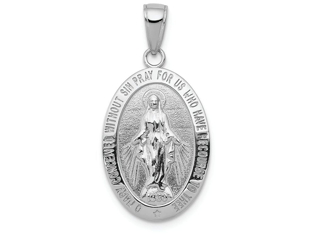 FJC Finejewelers 14k White Gold White Oval  Miraculous Medal Satin Finish Charm 14.5 x 29mm