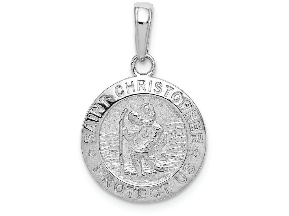 FJC Finejewelers 14k White Gold White Saint Christopher Coin Polish Satin with Beveled Frame Charm