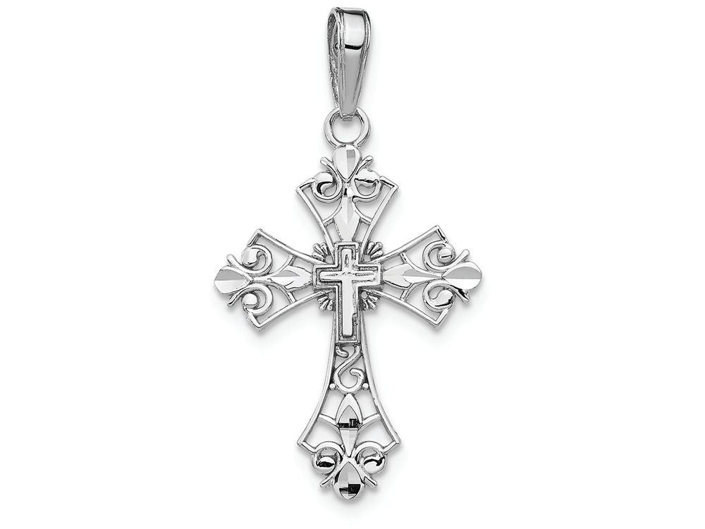 FJC Finejewelers 14k White Gold Filigree Cross Charm