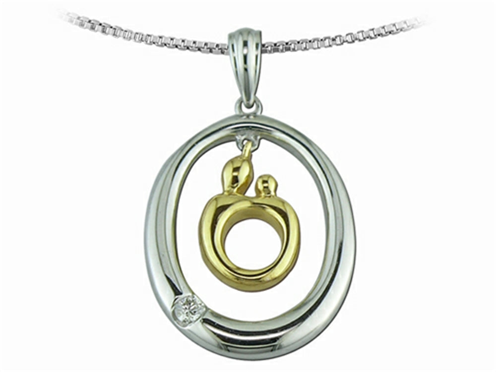 Mother and Child® Sterling Silver Oval Pendant Necklace and 14k Yellow Gold Charm by Janel Russell