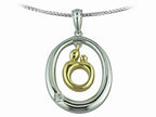 Mother and Child® Sterling Silver Oval Pendant Necklace and 14k Yellow Gold Charm by Janel Russell