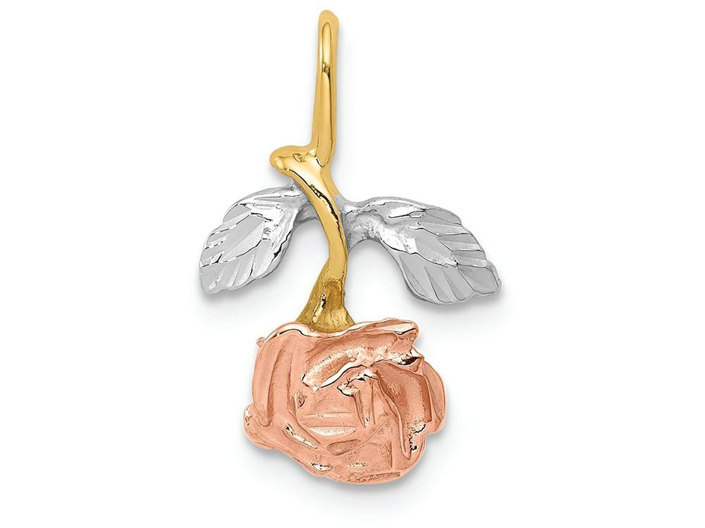 FJC Finejewelers 14k Yellow Gold Rose with Rhodium Rose Chain Slide Charm