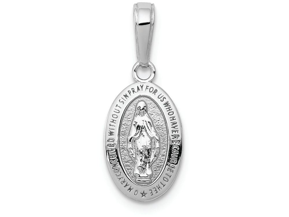 FJC Finejewelers 14k White Gold White Mini Miraculous Medal Satin Finish - Oval Charm