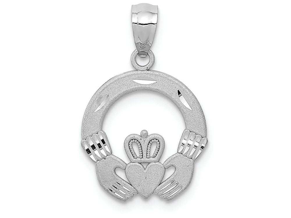 FJC Finejewelers 14k White Gold Solid Bright Cut Claddagh Charm