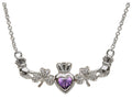 ShanOre® Claddagh Shamrock Design with 5mm Simulated Amethyst (CZ) Heart Pendant Necklace