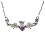 ShanOre® Claddagh Shamrock Design with 5mm Simulated Amethyst (CZ) Heart Pendant Necklace