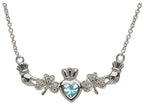 ShanOre® Claddagh Shamrock Design with 5mm Simulated Aquamarine (CZ) Heart Pendant Necklace