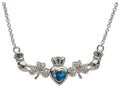 ShanOre® Claddagh Shamrock Design with 5mm Simulated Blue Topaz (CZ) Heart Pendant Necklace