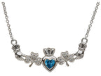 ShanOre® Claddagh Shamrock Design with 5mm Simulated Blue Topaz (CZ) Heart Pendant Necklace