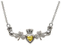 ShanOre® Claddagh Shamrock Design with 5mm Simulated Citrine (CZ) Heart Pendant Necklace