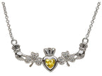 ShanOre® Claddagh Shamrock Design with 5mm Simulated Citrine (CZ) Heart Pendant Necklace