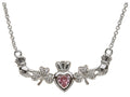ShanOre® Claddagh Shamrock Design with 5mm Simulated Pink Tourmaline (CZ) Heart Pendant Necklace