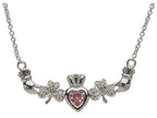 ShanOre® Claddagh Shamrock Design with 5mm Simulated Pink Tourmaline (CZ) Heart Pendant Necklace