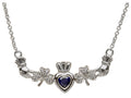 ShanOre® Claddagh Shamrock Design with 5mm Simulated Sapphire (CZ) Heart Pendant Necklace