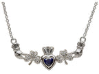 ShanOre® Claddagh Shamrock Design with 5mm Simulated Sapphire (CZ) Heart Pendant Necklace