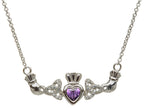 ShanOre® Claddagh Trinity Design with 5mm Simulated Amethyst (CZ) Heart Pendant Necklace