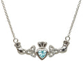 ShanOre® Claddagh Trinity Design with 5mm Simulated Aquamarine (CZ) Heart Pendant Necklace