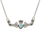 ShanOre® Claddagh Trinity Design with 5mm Simulated Aquamarine (CZ) Heart Pendant Necklace