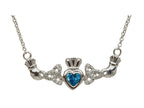 ShanOre® Claddagh Trinity Design with 5mm Simulated Blue Topaz (CZ) Heart Pendant Necklace