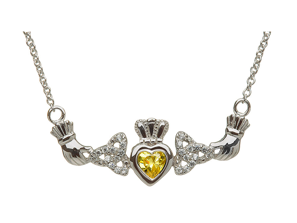 ShanOre® Claddagh Trinity Design with 5mm Simulated Citrine (CZ) Heart Pendant Necklace