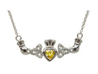 ShanOre® Claddagh Trinity Design with 5mm Simulated Citrine (CZ) Heart Pendant Necklace