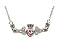 ShanOre® Claddagh Trinity Design with 5mm Simulated Pink Tourmaline (CZ) Heart Pendant Necklace