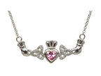 ShanOre® Claddagh Trinity Design with 5mm Simulated Pink Tourmaline (CZ) Heart Pendant Necklace