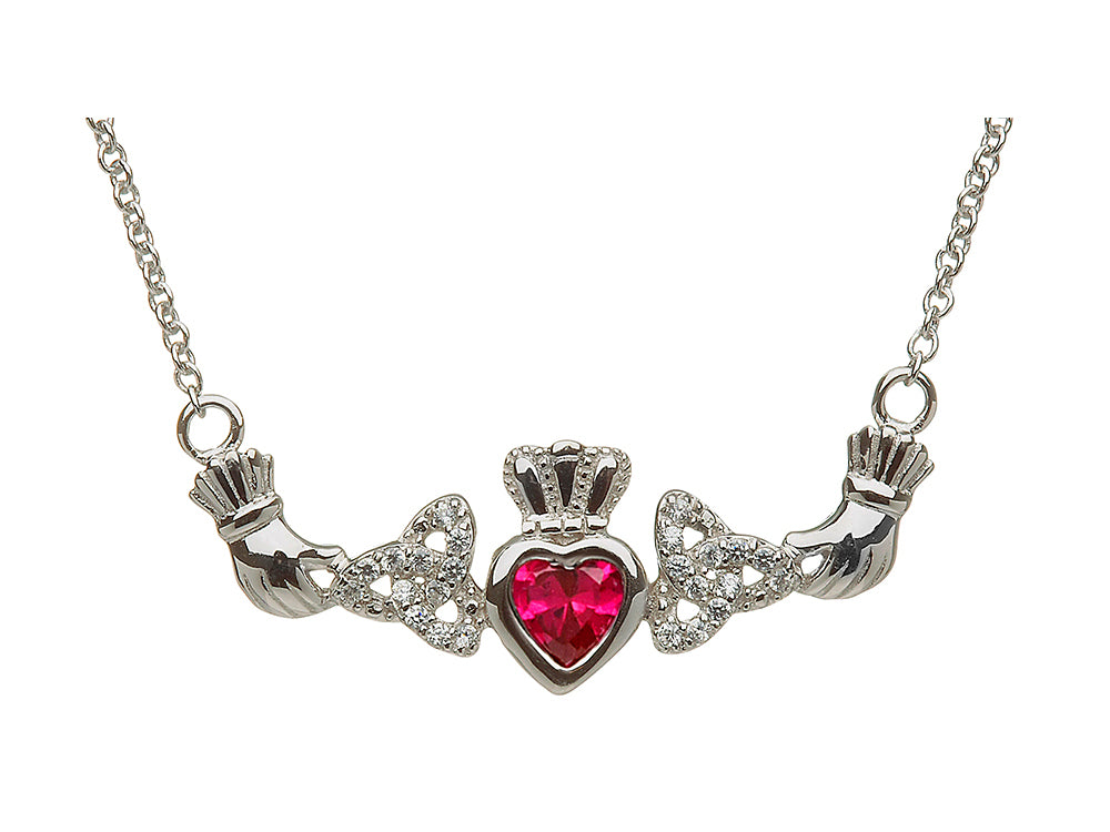 ShanOre® Claddagh Trinity Design with 5mm Simulated Ruby (CZ) Heart Pendant Necklace