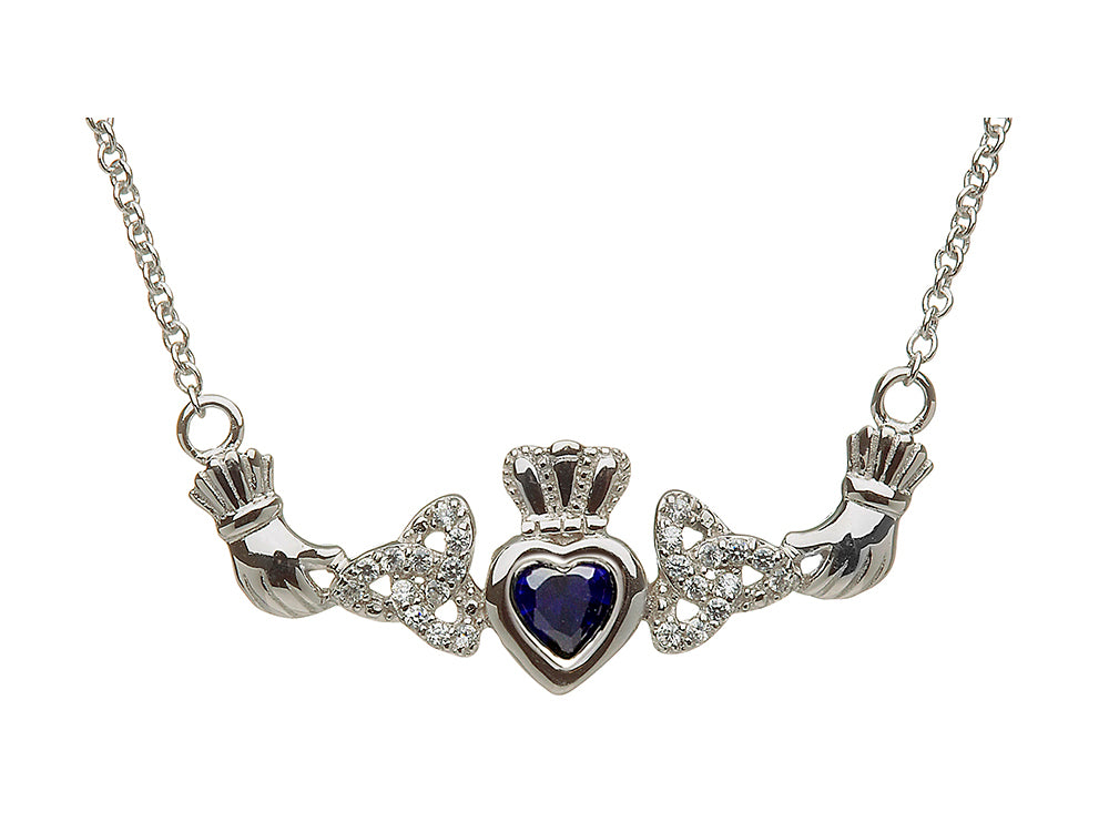 ShanOre® Claddagh Trinity Design with 5mm Simulated Sapphire (CZ) Heart Pendant Necklace